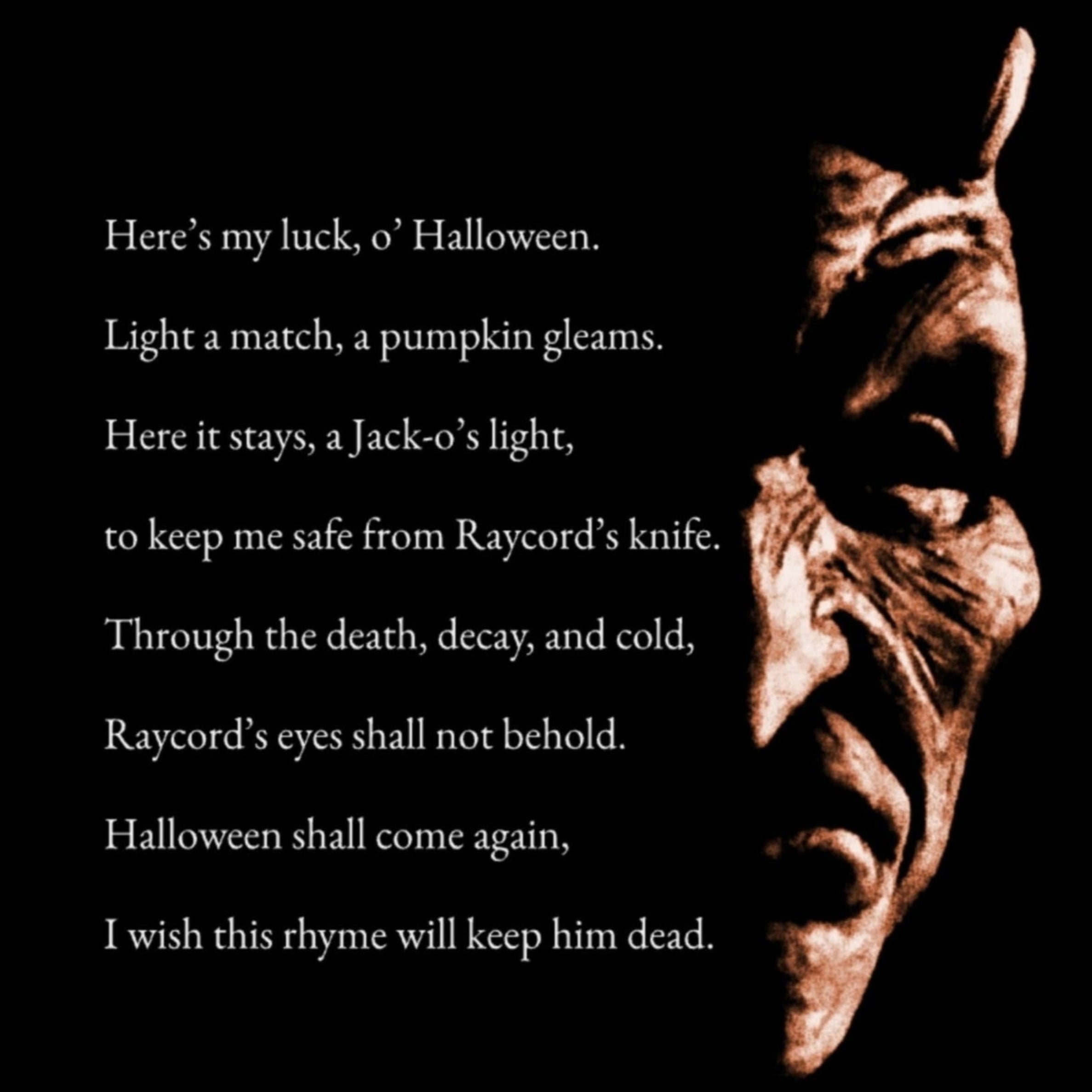Halloween-themed text with a jack-o'-lantern hand on a black background